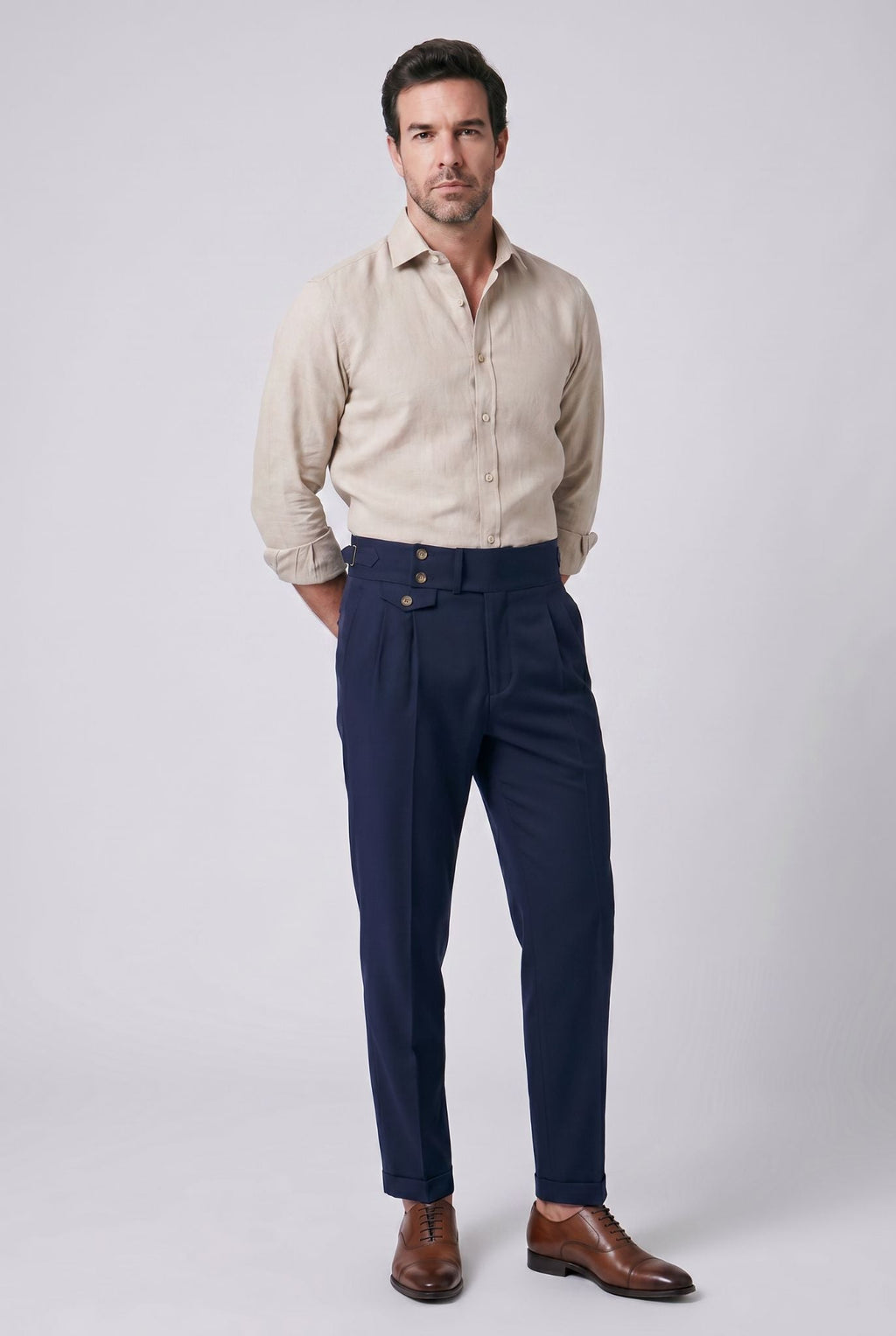 Calça Alfaiataria Masculina em Poliviscose Acetinada Azul Marinho Use Cavalieri