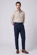 Calça Alfaiataria Masculina em Poliviscose Acetinada Azul Marinho Use Cavalieri
