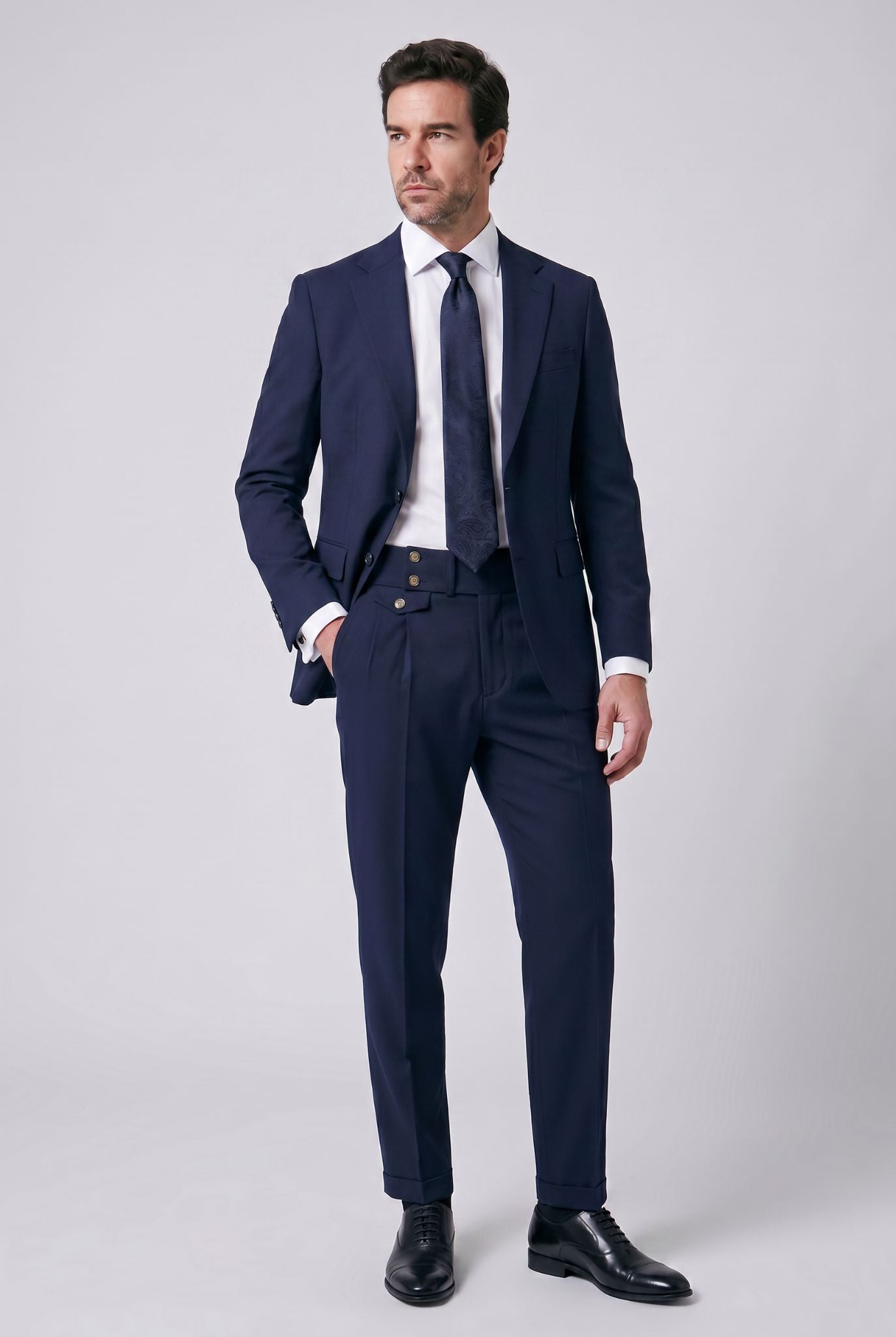 Calça Alfaiataria Masculina em Poliviscose Acetinada Azul Marinho Use Cavalieri