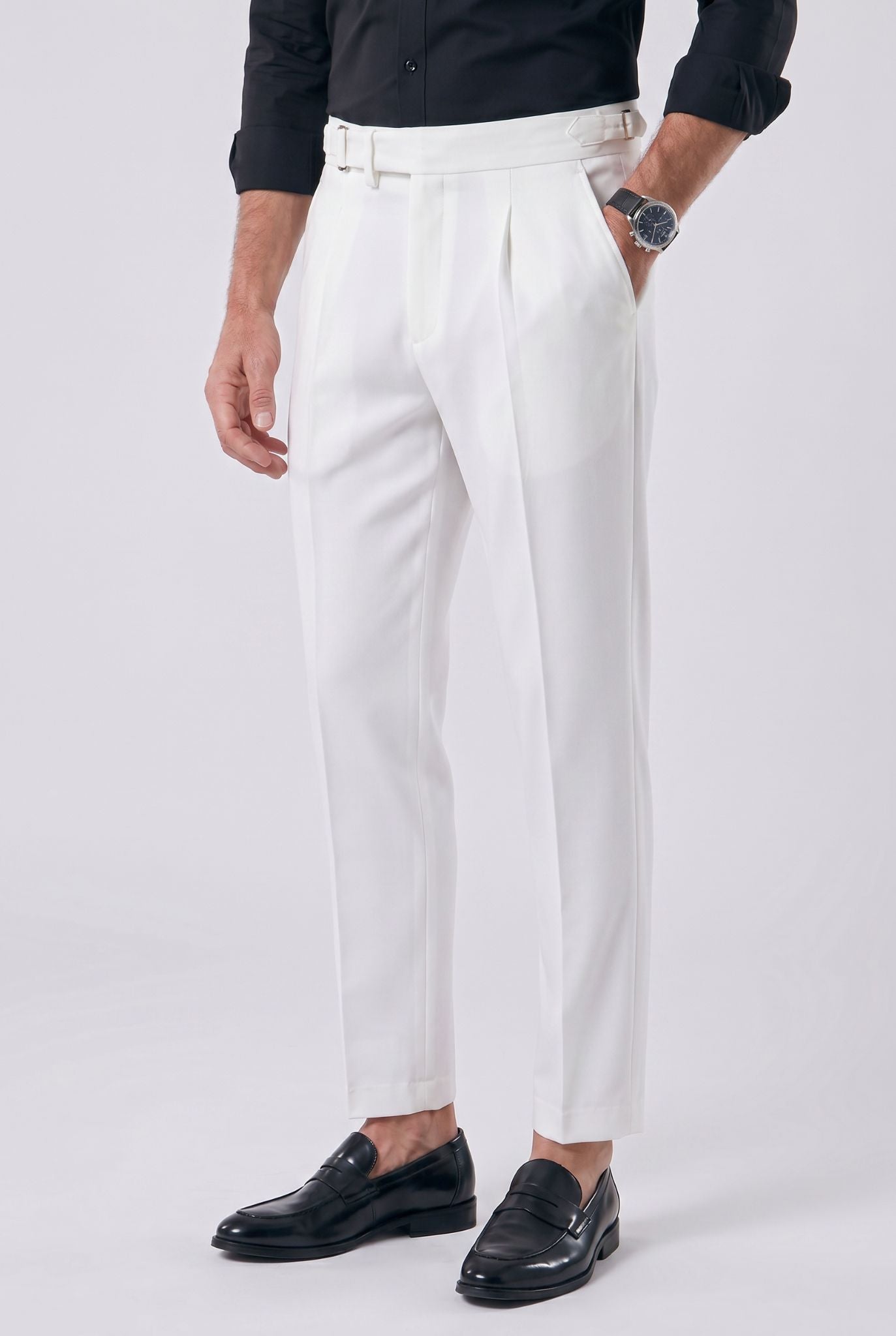 Calça Alfaiataria Masculina em Poliviscose Acetinada Branca Use Cavalieri