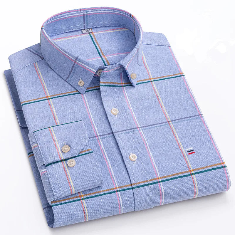 Camisa Masculina Xadrez Azul Manga Longa Use Cavalieri