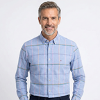 Camisa Masculina Xadrez Azul Manga Longa Use Cavalieri