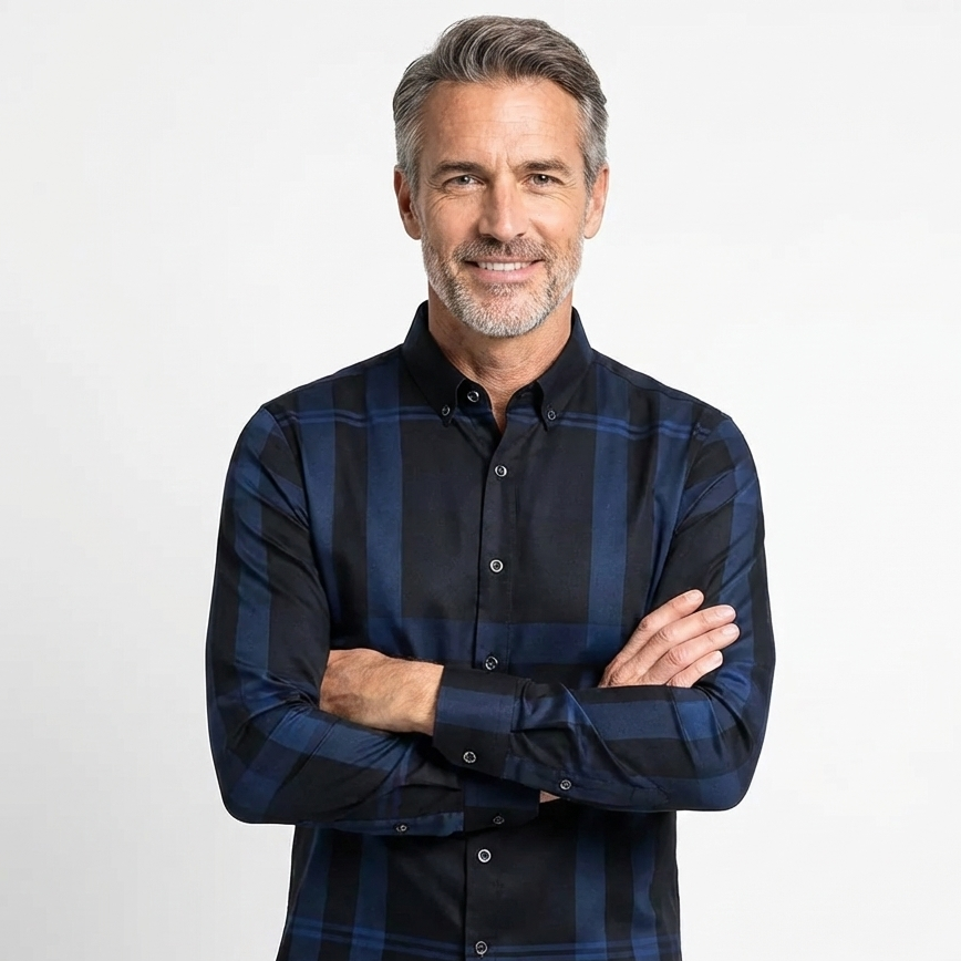 Camisa Masculina de Seda Casual Xadrez Use Cavalieri