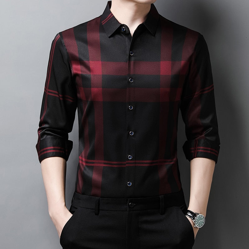 Camisa Masculina de Seda Casual Xadrez Use Cavalieri