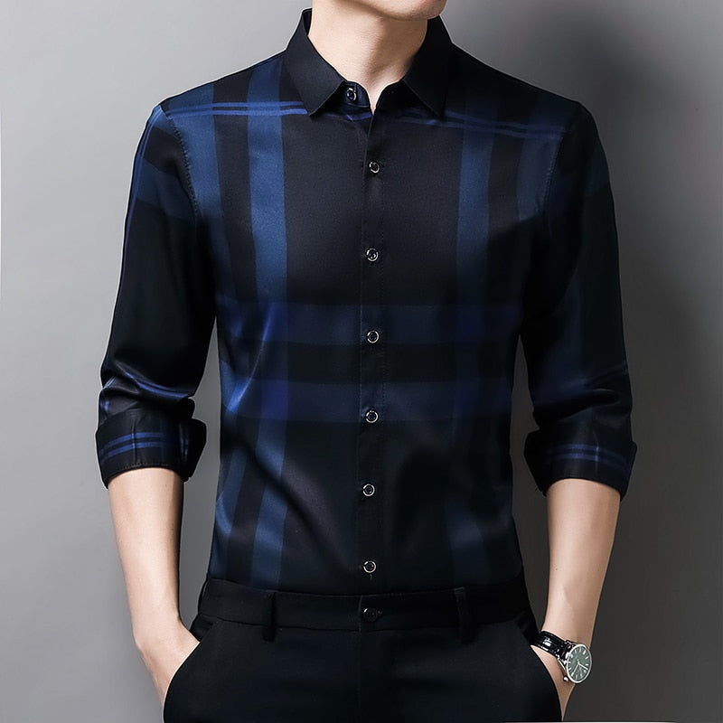 Camisa Masculina de Seda Casual Xadrez Use Cavalieri