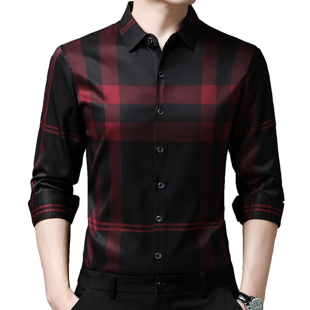 Camisa Masculina de Seda Casual Xadrez Use Cavalieri
