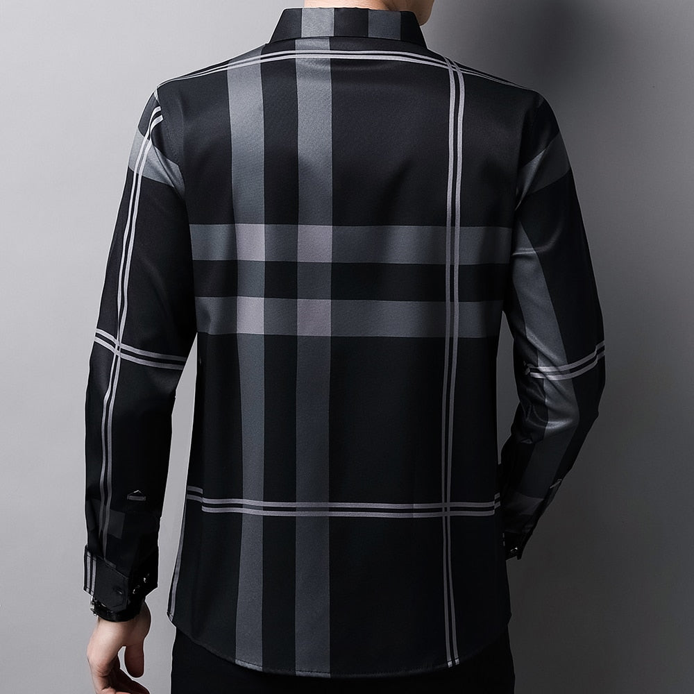 Camisa Masculina de Seda Casual Xadrez Use Cavalieri