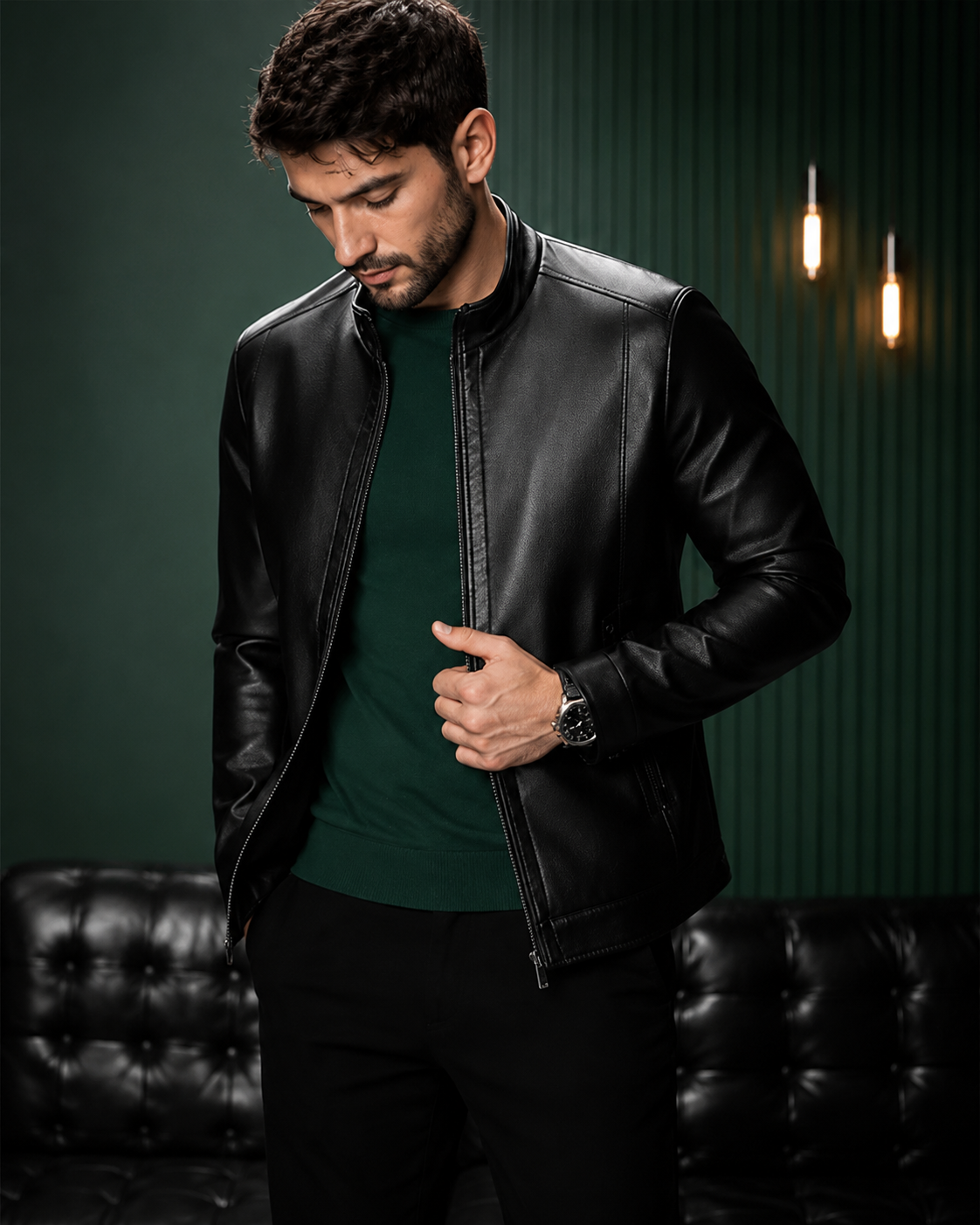 [LEVE 2 PAGUE 1] Jaqueta Masculina Cavalieri em Couro Legítimo Premium +BRINDES: Relógio, Cinto e Carteira